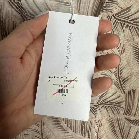 Adrienne Women's Pink, Brown and Ivory Sheer Tropical Plant Print Poncho Size‎ S - Picture 5 of 7